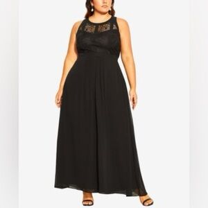 City Chic Black Maxi Dress with Lace Bodice